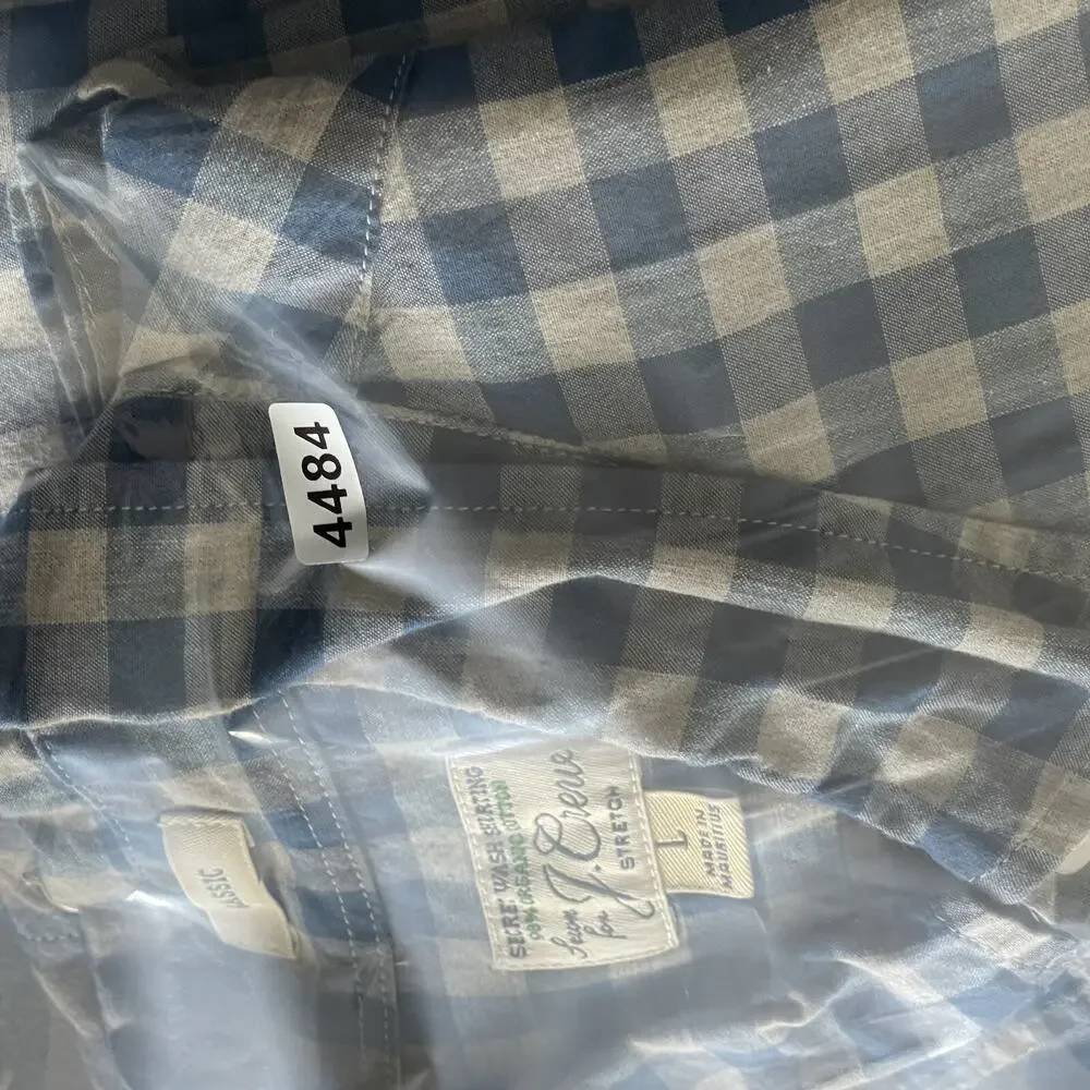 J‎ Crew Shirt Mens Large Blue Check Organic Cotton Button Down Stretch Preppy